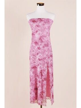 Sz L Tilly's Full Tilt Pink Mesh Tube Side Slit Midi Dress NWT